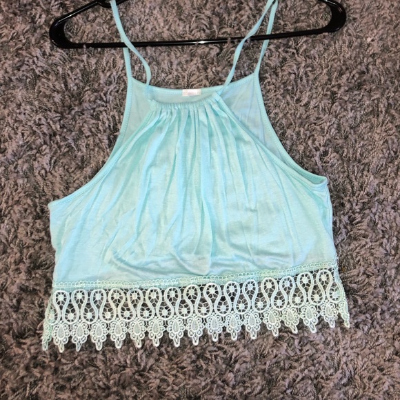Turquoise crop top with lace design - Picture 1 of 2